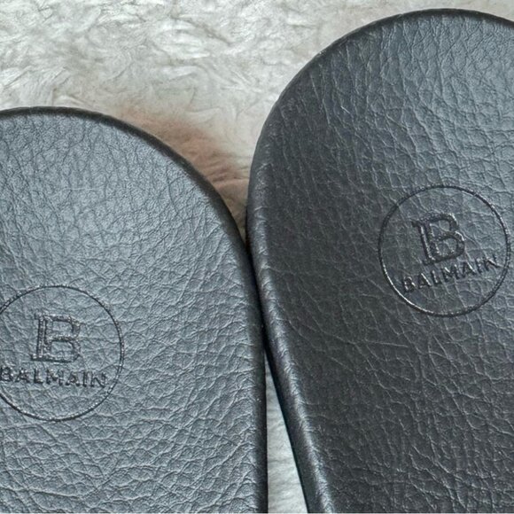 New in Box Balmain Symi Slided Leather Button Shoes Sandals Smooth Black Gold - Picture 8 of 15